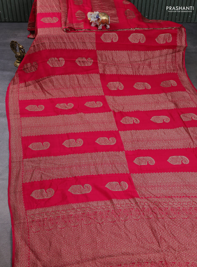 Banarasi semi raw silk saree pink with allover thread & zari weaves & buttas and woven border