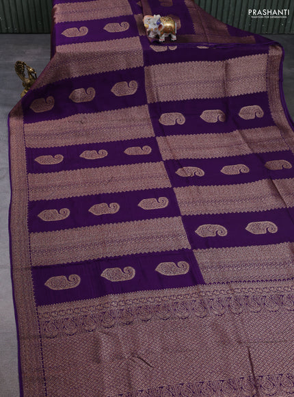 Banarasi semi raw silk saree violet with allover thread & zari weaves & buttas and woven border