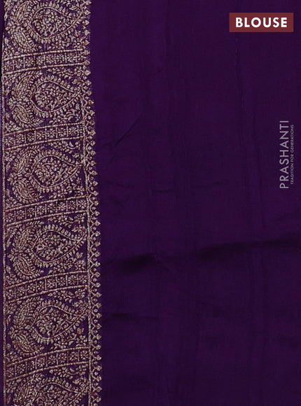 Banarasi semi raw silk saree violet with allover thread & zari weaves & buttas and woven border