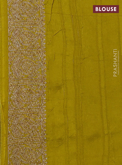 Banarasi semi raw silk saree mustard green with allover thread & zari weaves & buttas and woven border