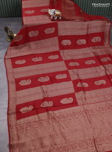 Banarasi semi raw silk saree red with allover thread & zari weaves & buttas and woven border
