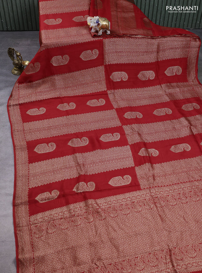 Banarasi semi raw silk saree red with allover thread & zari weaves & buttas and woven border