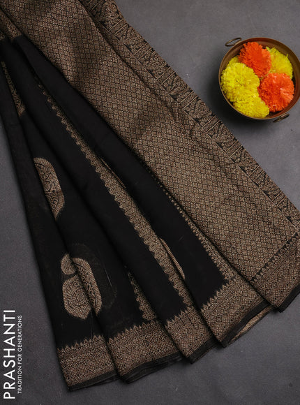 Banarasi semi raw silk saree black with allover thread & zari weaves & buttas and woven border