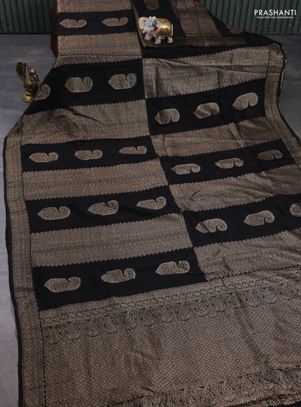 Banarasi semi raw silk saree black with allover thread & zari weaves & buttas and woven border
