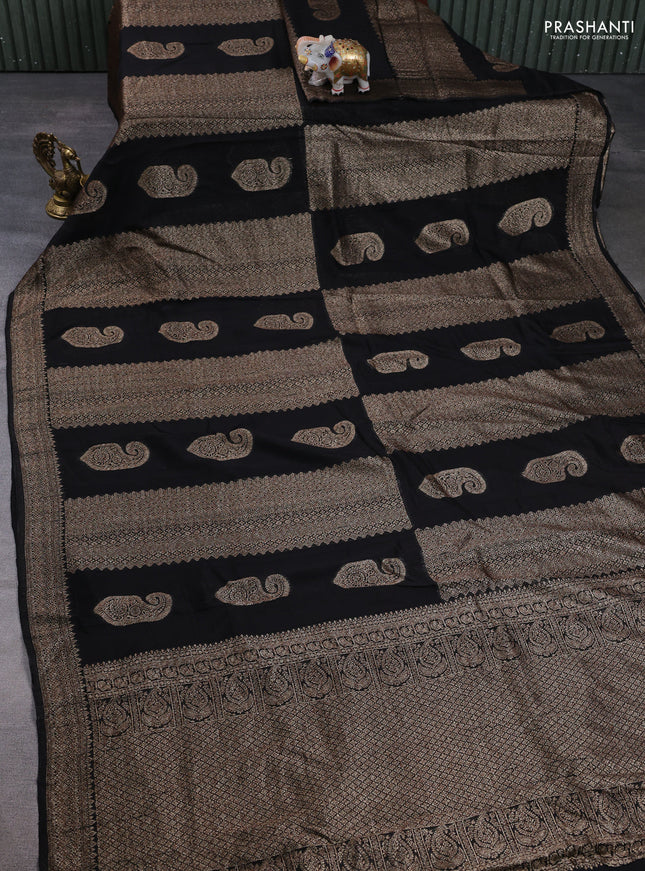 Banarasi semi raw silk saree black with allover thread & zari weaves & buttas and woven border