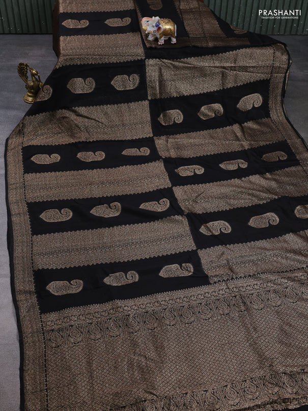 Banarasi semi raw silk saree black with allover thread & zari weaves & buttas and woven border