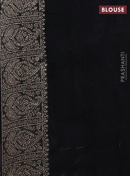 Banarasi semi raw silk saree black with allover thread & zari weaves & buttas and woven border