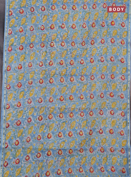 Chanderi bagru saree light blue with allover kalamkari prints and zari woven border
