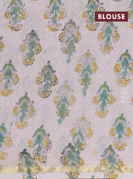 Chanderi bagru saree light blue with allover kalamkari prints and zari woven border