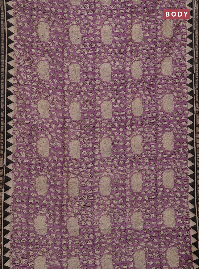 Chanderi bagru saree lavender with allover kalamkari prints and zari woven border