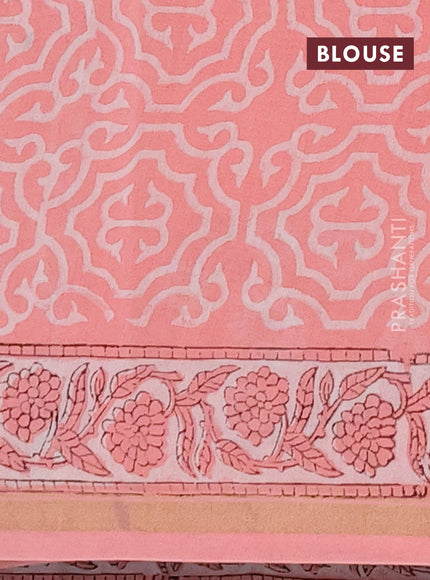 Chanderi bagru saree peach pink with allover kalamkari prints and zari woven border
