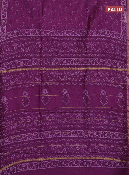 Chanderi bagru saree purple with allover butta prints and zari woven border