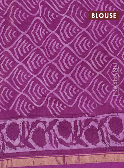 Chanderi bagru saree purple with allover butta prints and zari woven border