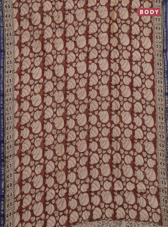 Chanderi bagru saree beige brown with allover butta prints and zari woven border