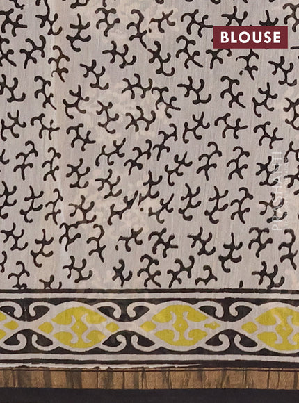 Chanderi bagru saree light green and black with allover kalamkari prints and zari woven border