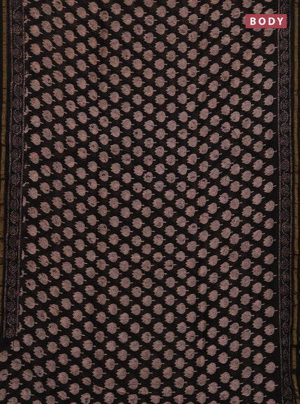 Chanderi bagru saree black with allover kalamkari prints and zari woven border