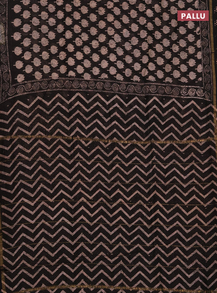 Chanderi bagru saree black with allover kalamkari prints and zari woven border