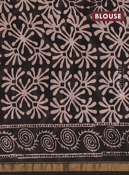 Chanderi bagru saree black with allover kalamkari prints and zari woven border