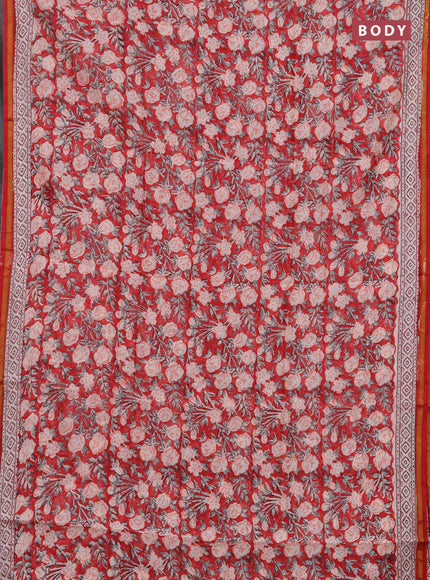 Chanderi bagru saree red with allover kalamkari prints and zari woven border