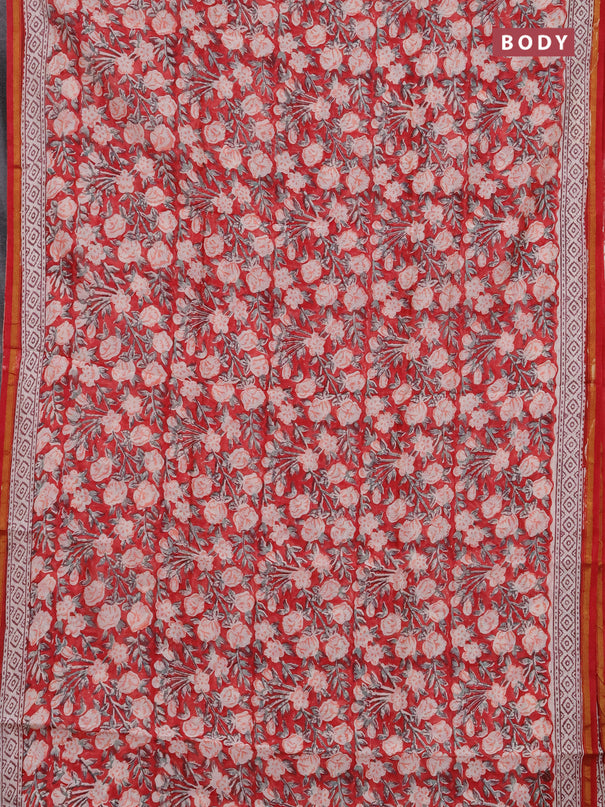 Chanderi bagru saree red with allover kalamkari prints and zari woven border