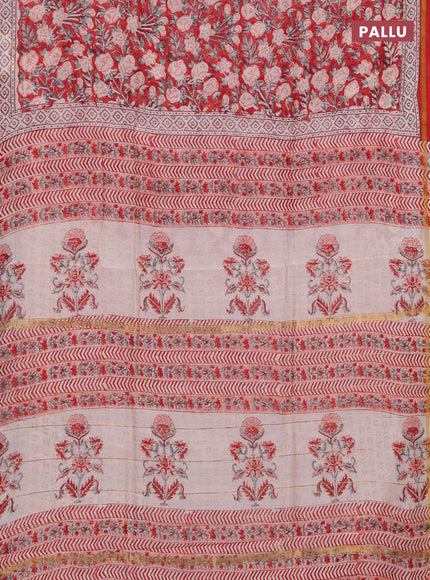 Chanderi bagru saree red with allover kalamkari prints and zari woven border