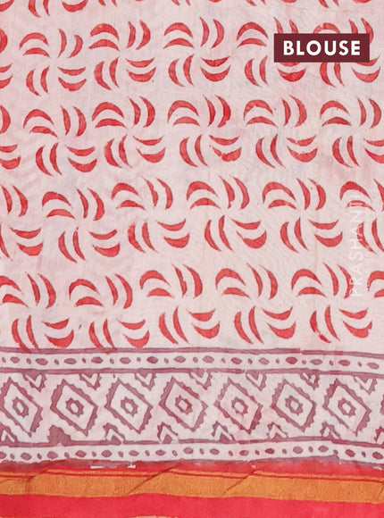 Chanderi bagru saree red with allover kalamkari prints and zari woven border