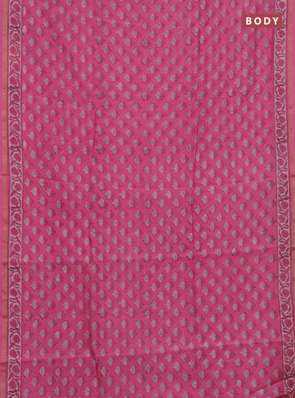 Chanderi bagru saree pink with allover butta prints and zari woven border