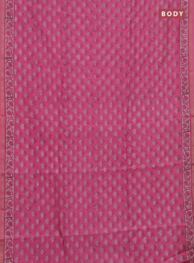 Chanderi bagru saree pink with allover butta prints and zari woven border
