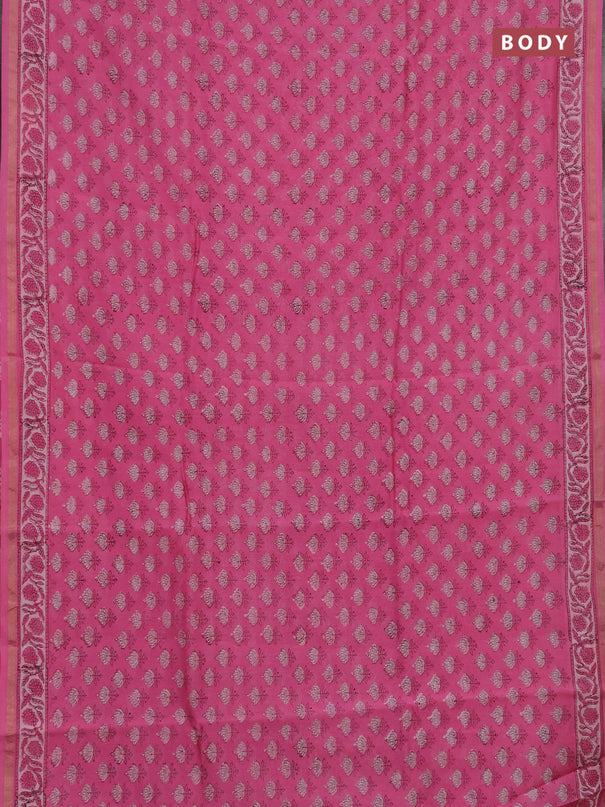 Chanderi bagru saree pink with allover butta prints and zari woven border