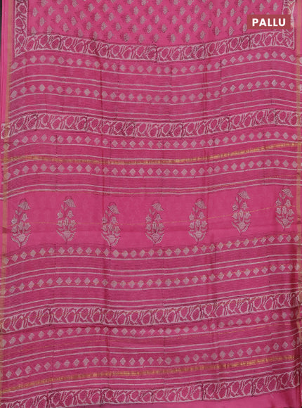 Chanderi bagru saree pink with allover butta prints and zari woven border