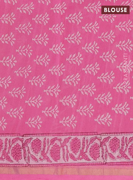 Chanderi bagru saree pink with allover butta prints and zari woven border