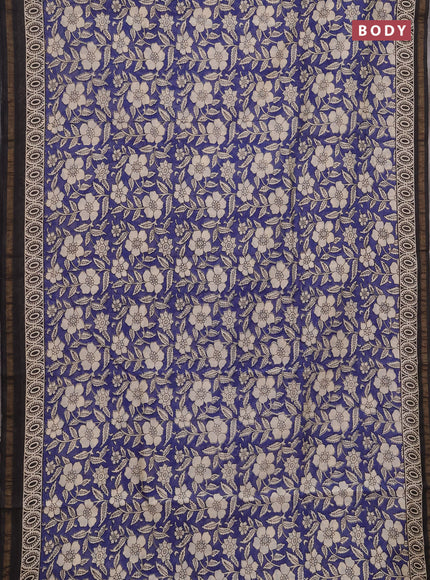 Chanderi bagru saree violet and beige with allover kalamkari prints and zari woven border