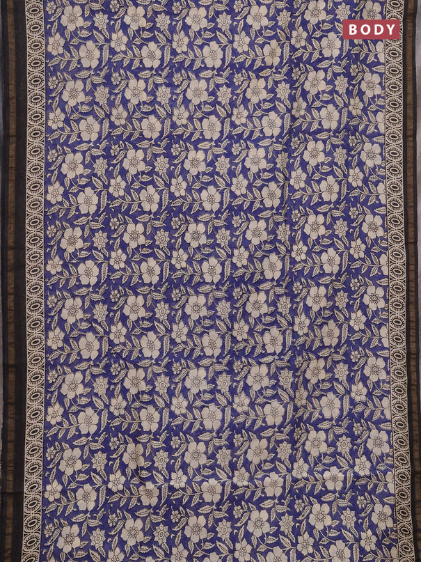 Chanderi bagru saree violet and beige with allover kalamkari prints and zari woven border