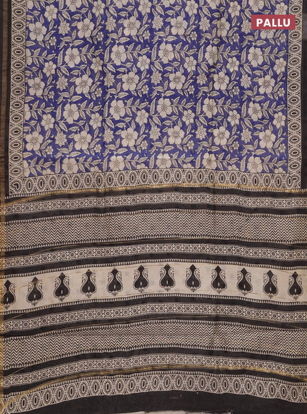 Chanderi bagru saree violet and beige with allover kalamkari prints and zari woven border