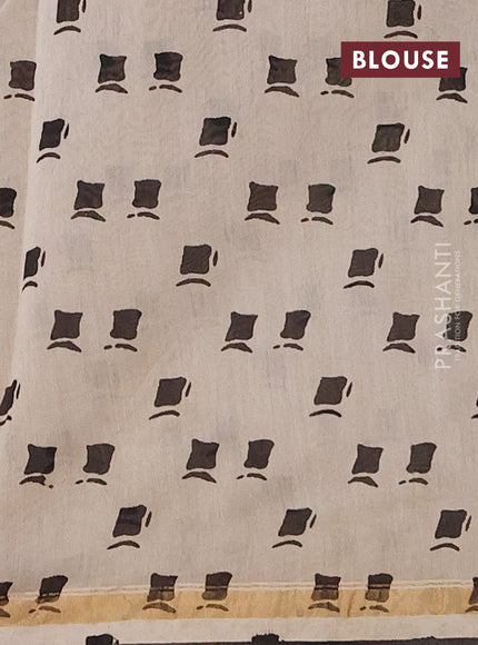 Chanderi bagru saree violet and beige with allover kalamkari prints and zari woven border