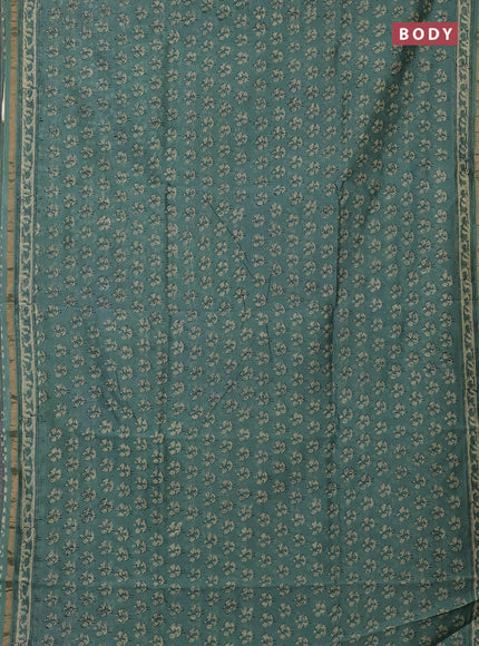 Chanderi bagru saree light green with allover kalamkari prints and zari woven border