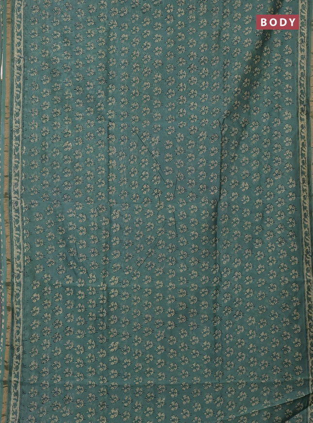Chanderi bagru saree light green with allover kalamkari prints and zari woven border