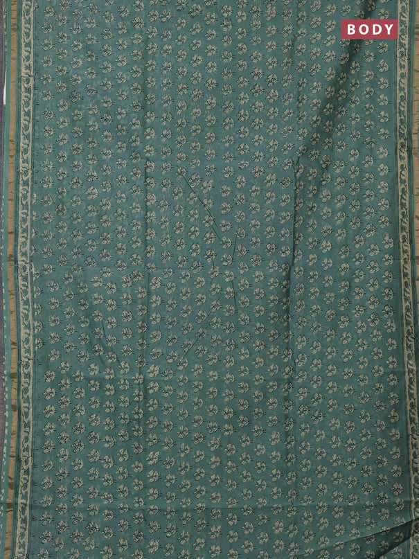 Chanderi bagru saree light green with allover kalamkari prints and zari woven border