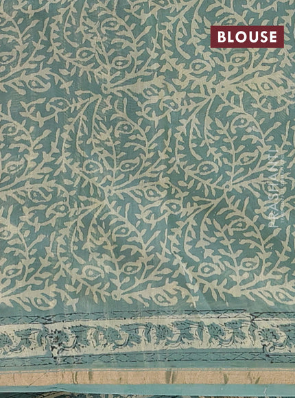 Chanderi bagru saree light green with allover kalamkari prints and zari woven border