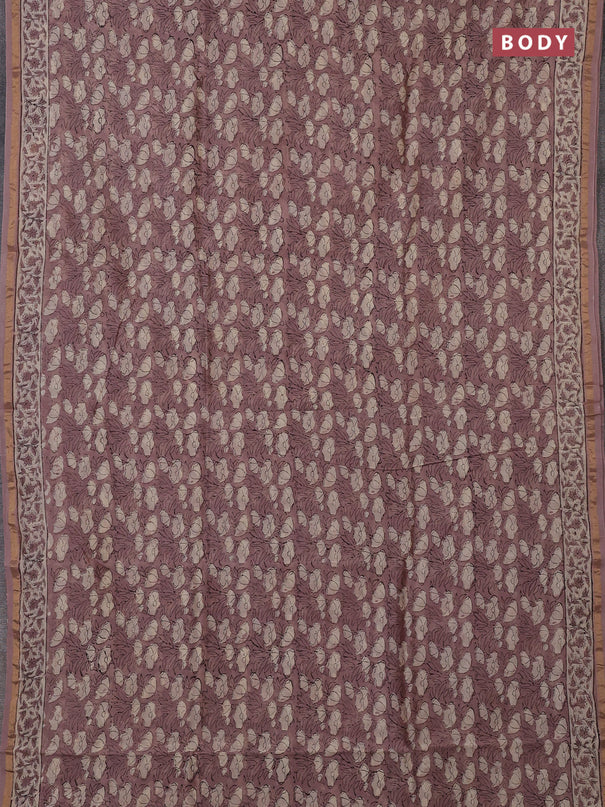 Chanderi bagru saree rosy brown with allover kalamkari prints and zari woven border