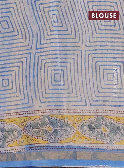 Chanderi bagru saree blue with allover kalamkari prints and zari woven border
