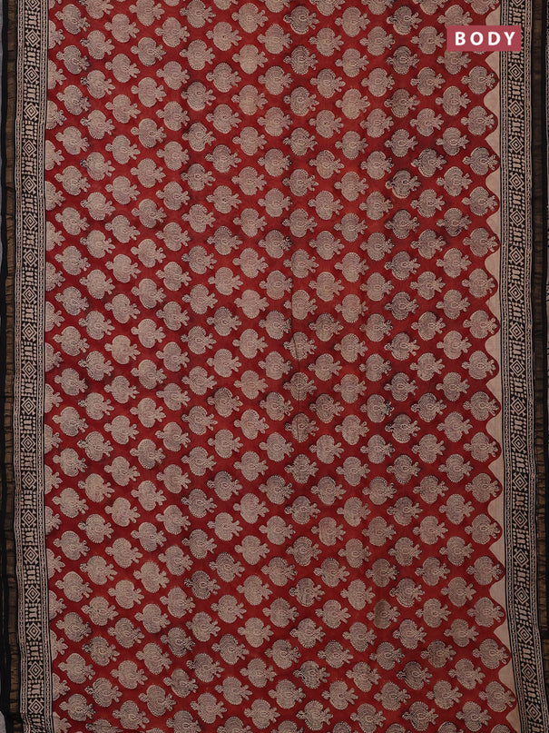 Chanderi bagru saree maroon and black with allover kalamkari prints and zari woven border