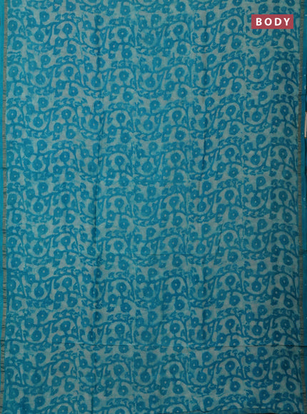 Chanderi bagru saree teal green with allover batik prints and zari woven border