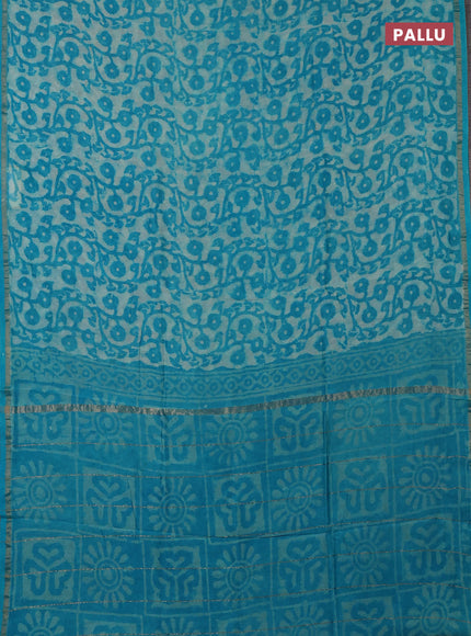 Chanderi bagru saree teal green with allover batik prints and zari woven border