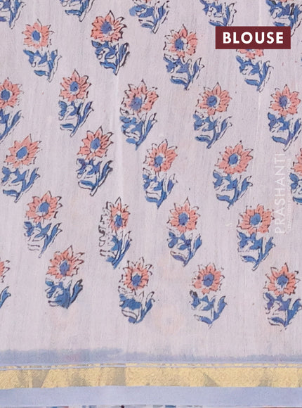 Chanderi bagru saree grey with allover kalamkari prints and zari woven border