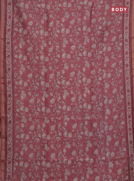 Chanderi bagru saree mauve pink with allover kalamkari prints and zari woven border
