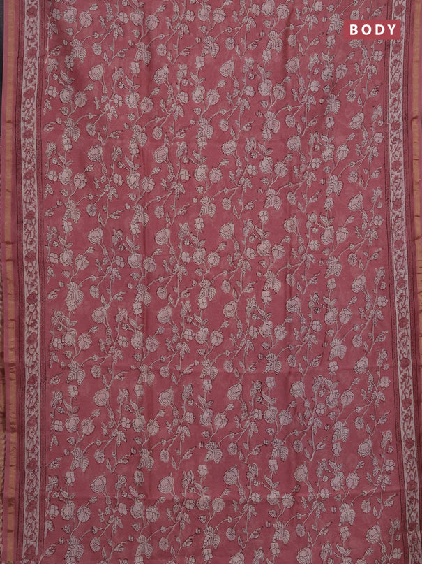 Chanderi bagru saree mauve pink with allover kalamkari prints and zari woven border