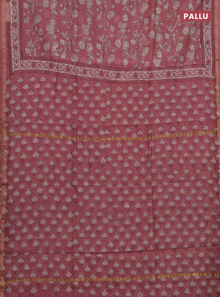 Chanderi bagru saree mauve pink with allover kalamkari prints and zari woven border