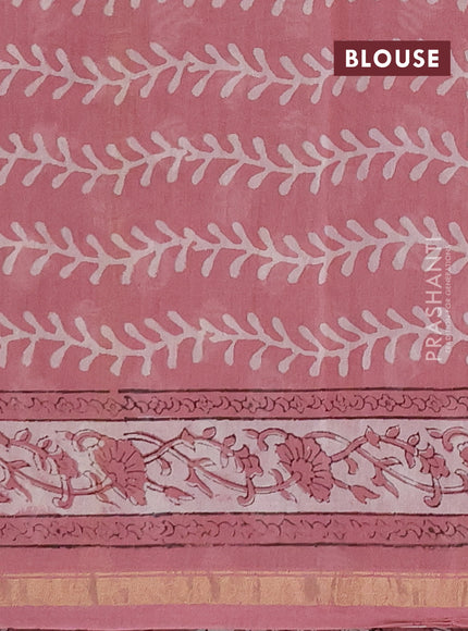 Chanderi bagru saree mauve pink with allover kalamkari prints and zari woven border