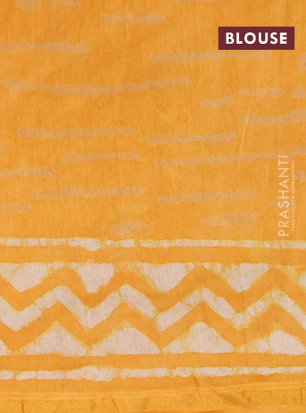 Chanderi bagru saree mustard yellow with allover dabu prints and zari woven border